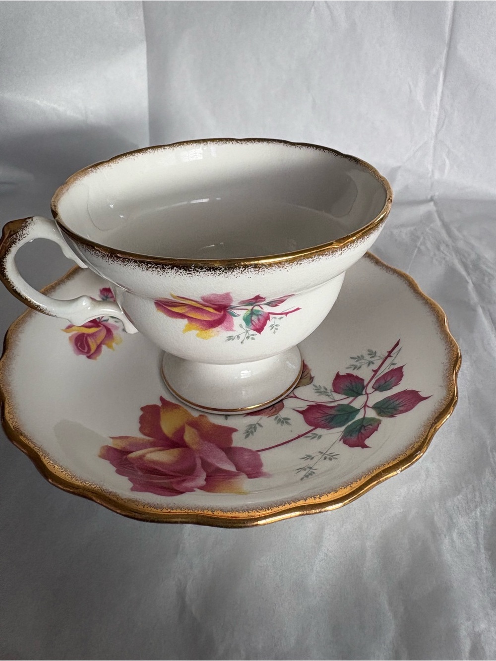 Rosina White Teacup & Saucer With Multi-color  Floral Gold Trim England Bone - Picture 5 of 15